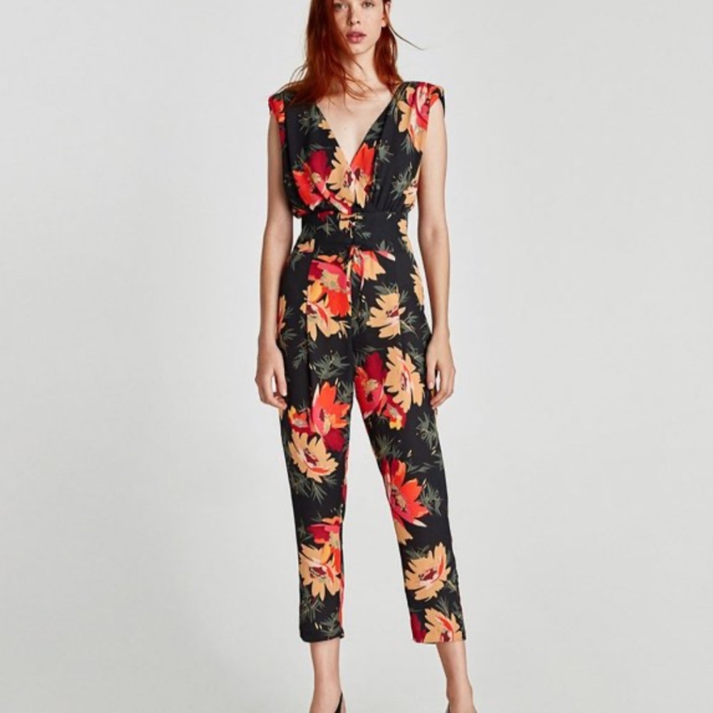 Zara Floral Multicolor Jumpsuit Size Small